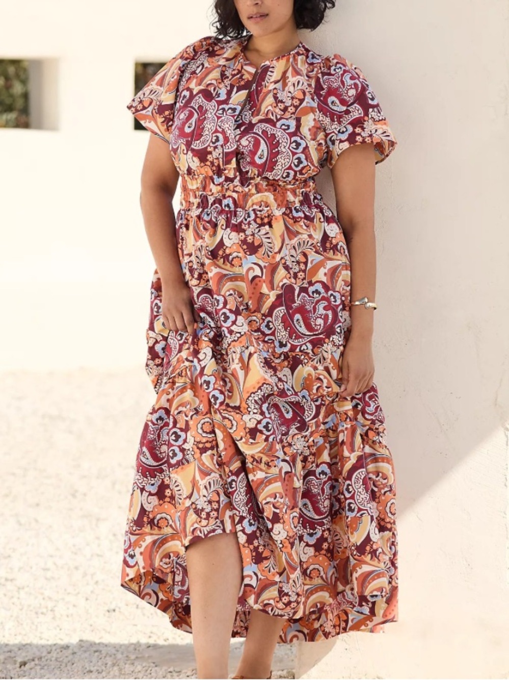 Anthropologie The Summerset Women's Orange Paisley Maxi Dress Size L